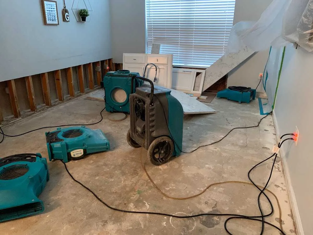 Dehumidifier in flood-cut room for Water Damage Restoration in Paramus